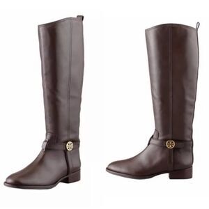Tory Burch- Brown Bristol Leather Riding Boot with Gold Hardware, Sz 6.5